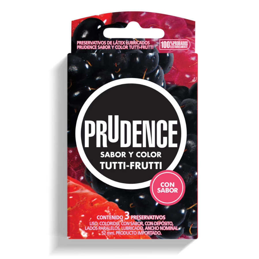 Condones Prudence Sabor y Color Tutti-Frutti x 3 - Lugamia Sex Shop