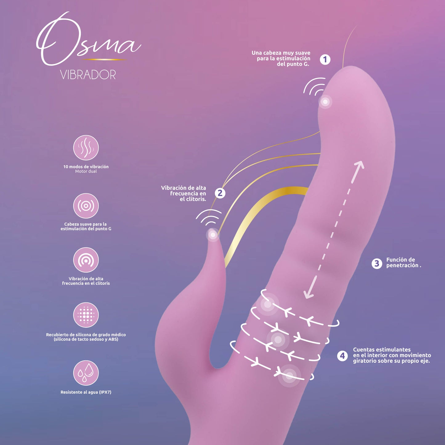 Vibrador Osma con Perlas y Movimiento Carga USB-C Majestic Pro