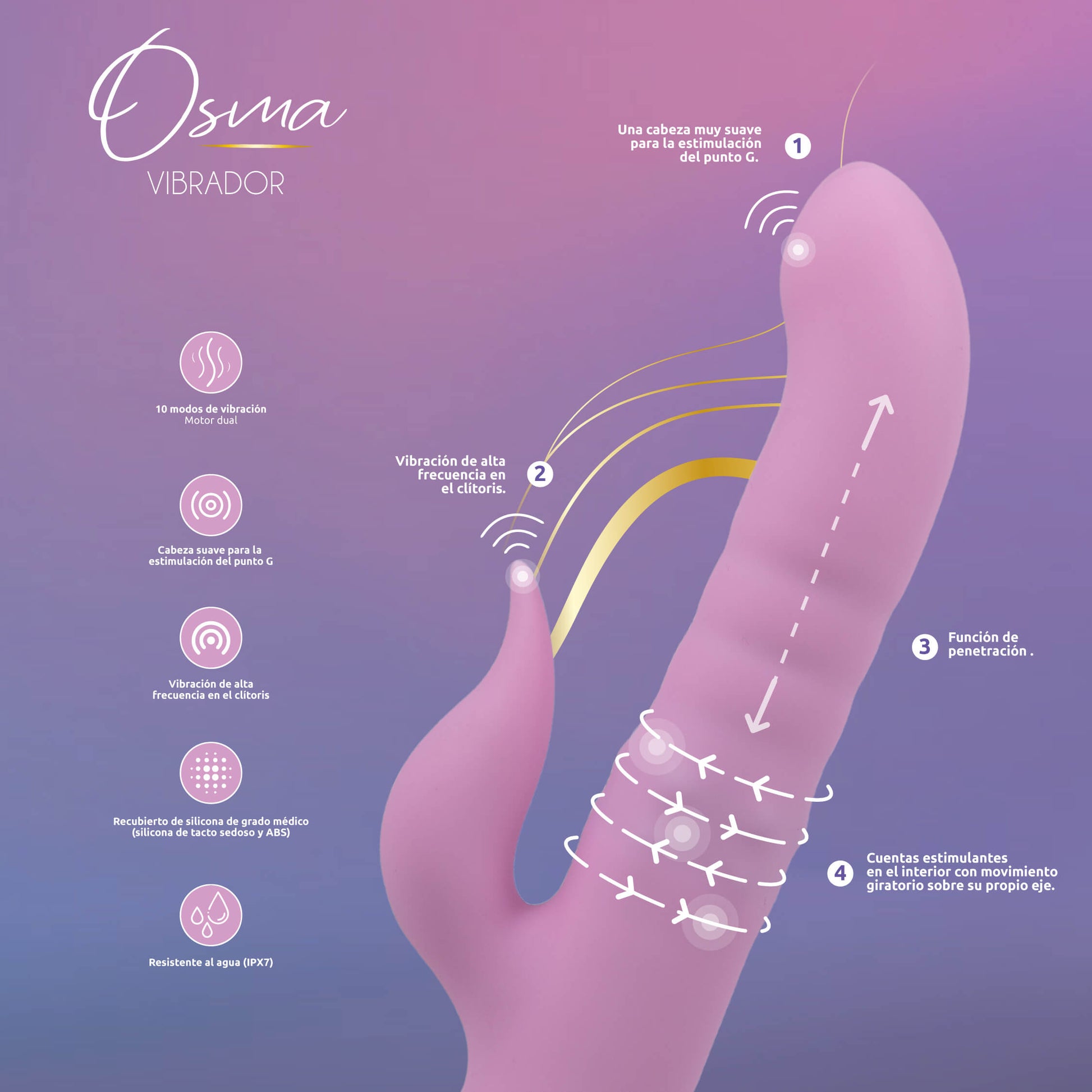 Vibrador Osma con Perlas y Movimiento Carga USB-C Majestic Pro