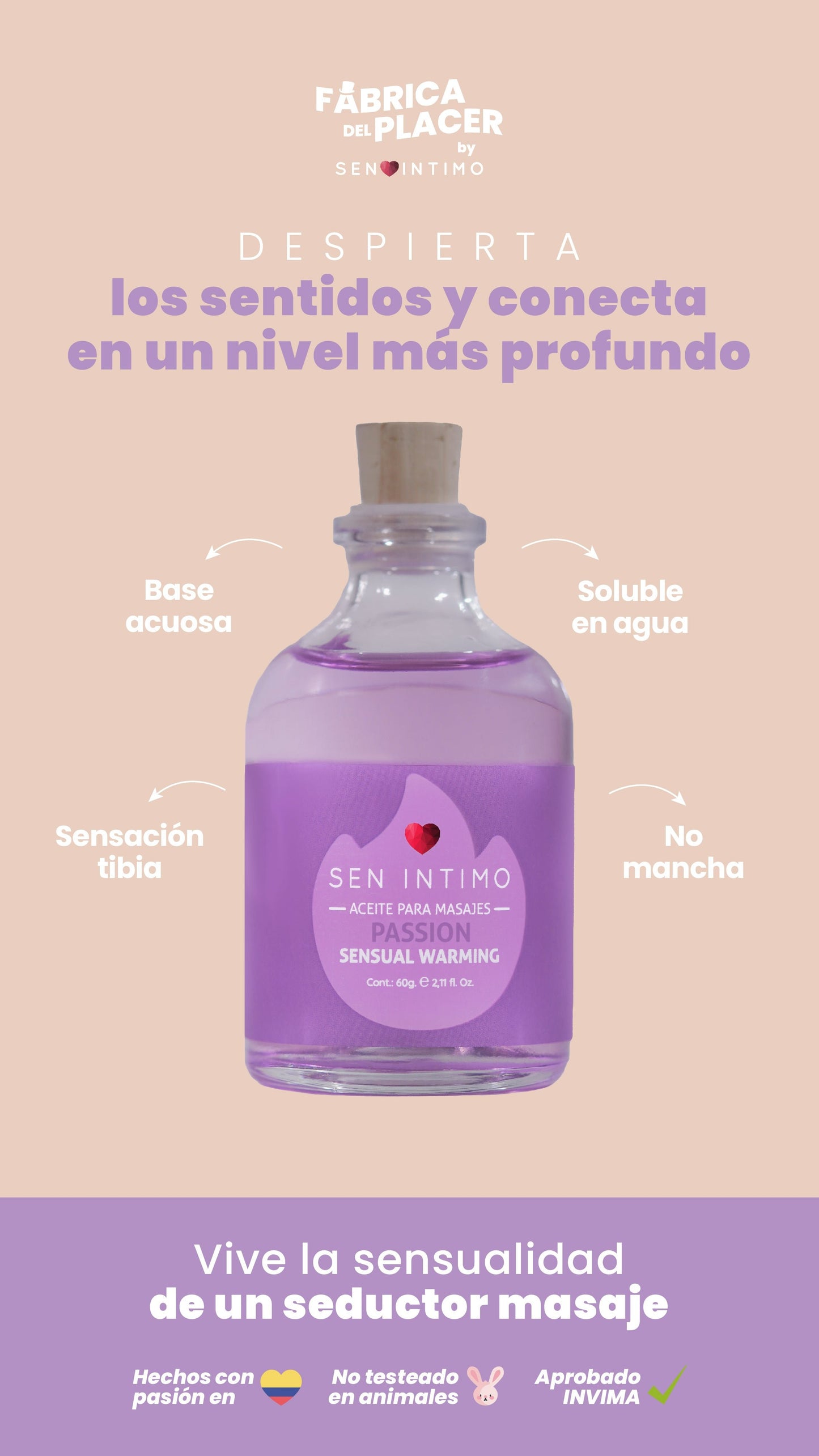 Aceite para masajes Passion Sensual Warming x 60ml